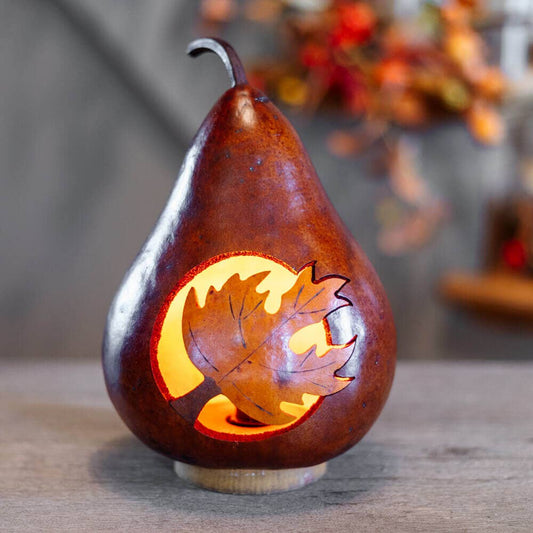Gourd Luminary - Maple Leaf Silhouette Lit