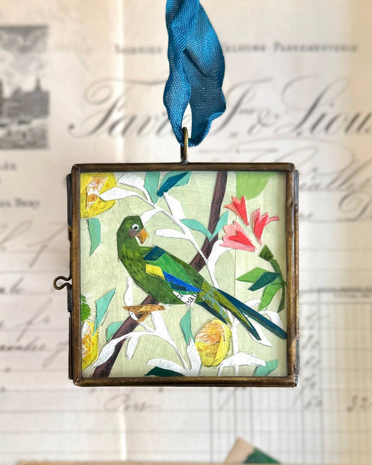 Virdi Parrot ~ Art Locket Ornament Chinoiserie Handmade 