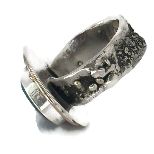 Peruvian Organic Opal Facet Ring with 14 k gold fill Accents: Size 8