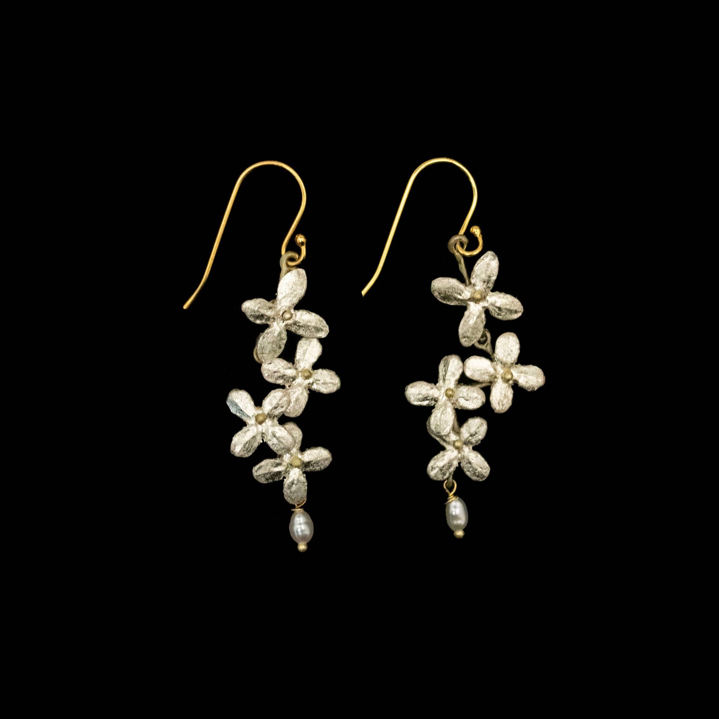 White Hydrangea Dangle Wire Earrings