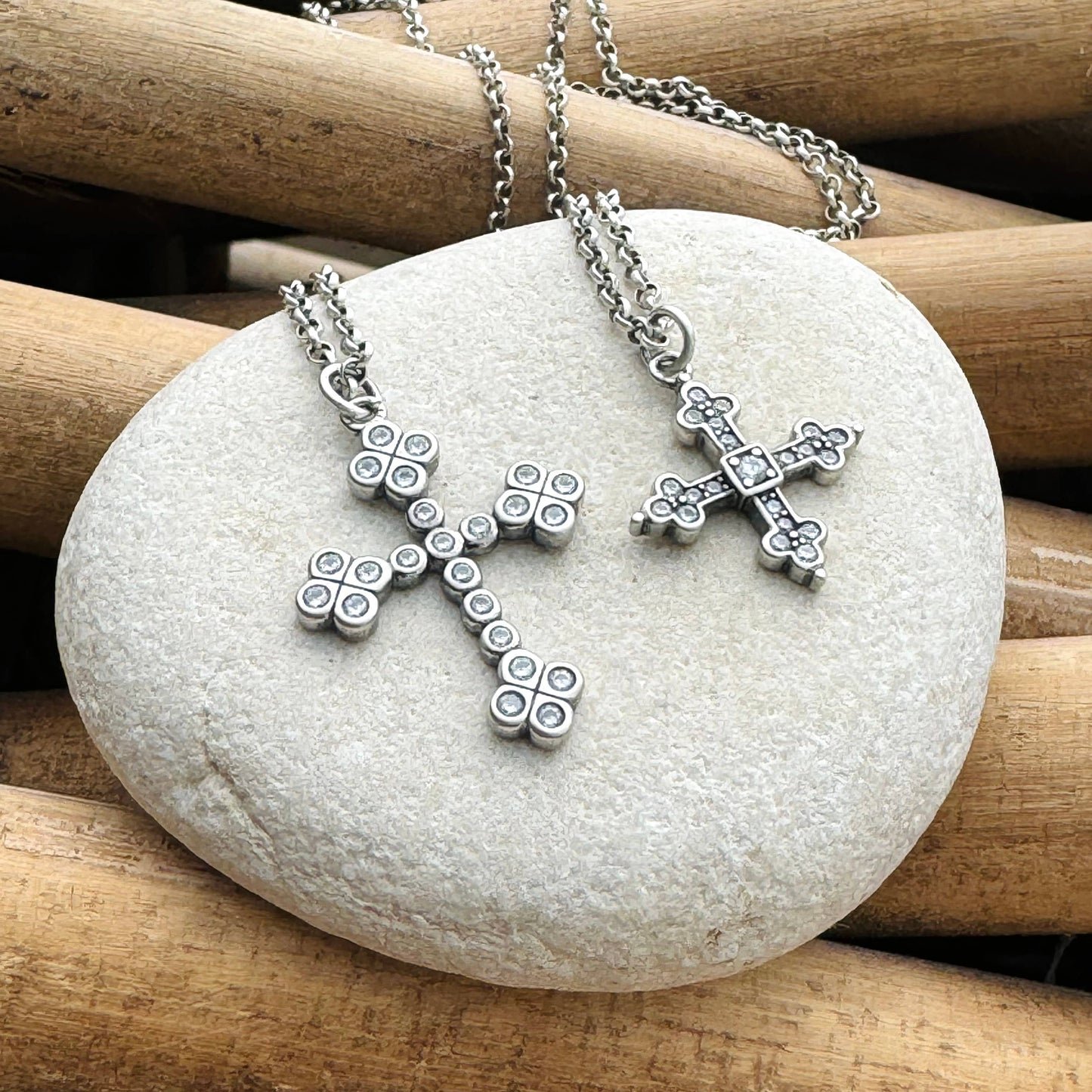 Sterling Silver CZ Cross Necklace: Large Cross 16"-18"