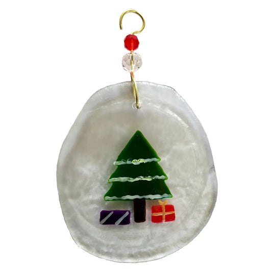 Tree and Presents Glass Ornament - Clear - 2x4
