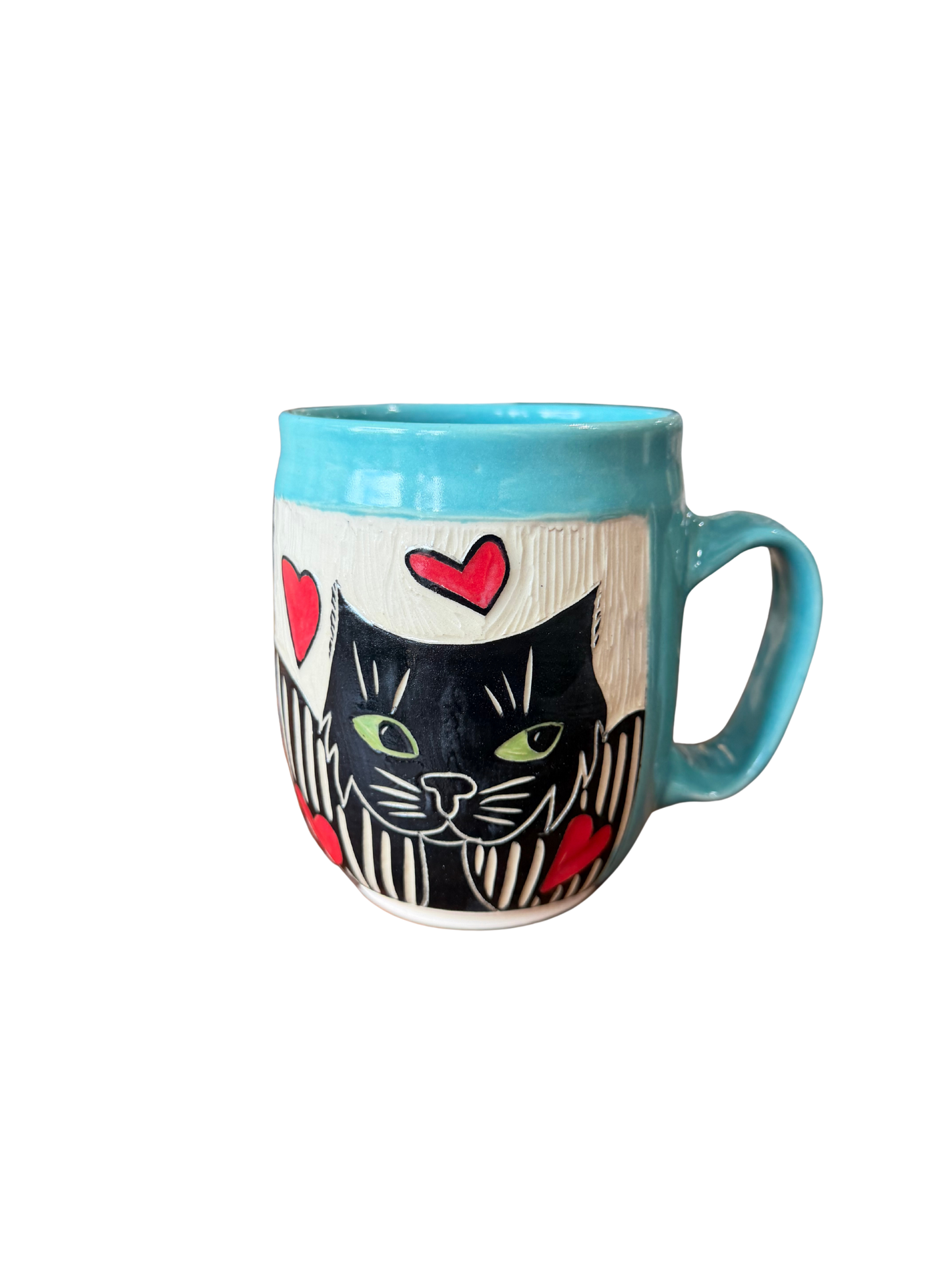Wheel Thrown Mug - Cat Face Lake