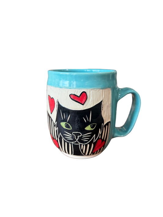 Wheel Thrown Mug - Cat Face Lake