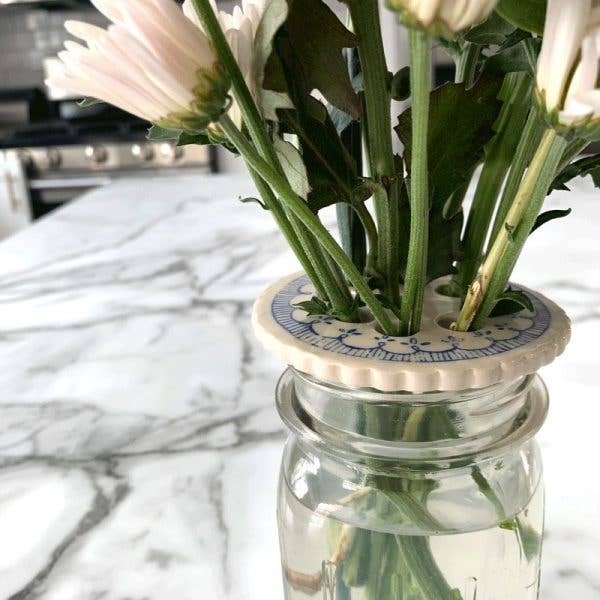 Flower Frog for Mason Jar Bouquet or Propagation, Garden: French Blue
