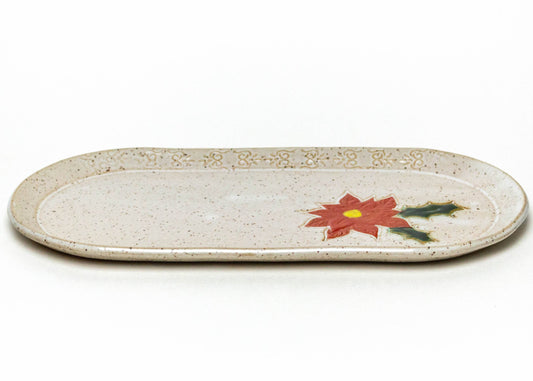 Poinsettia Pattern Handmade Ceramic 10" White Platter