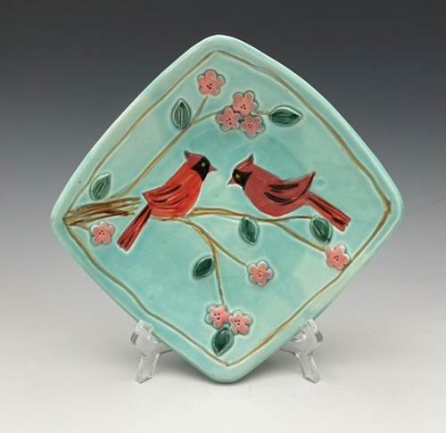 Squared Cardinal Bowl with Sprigs - Three Color Options