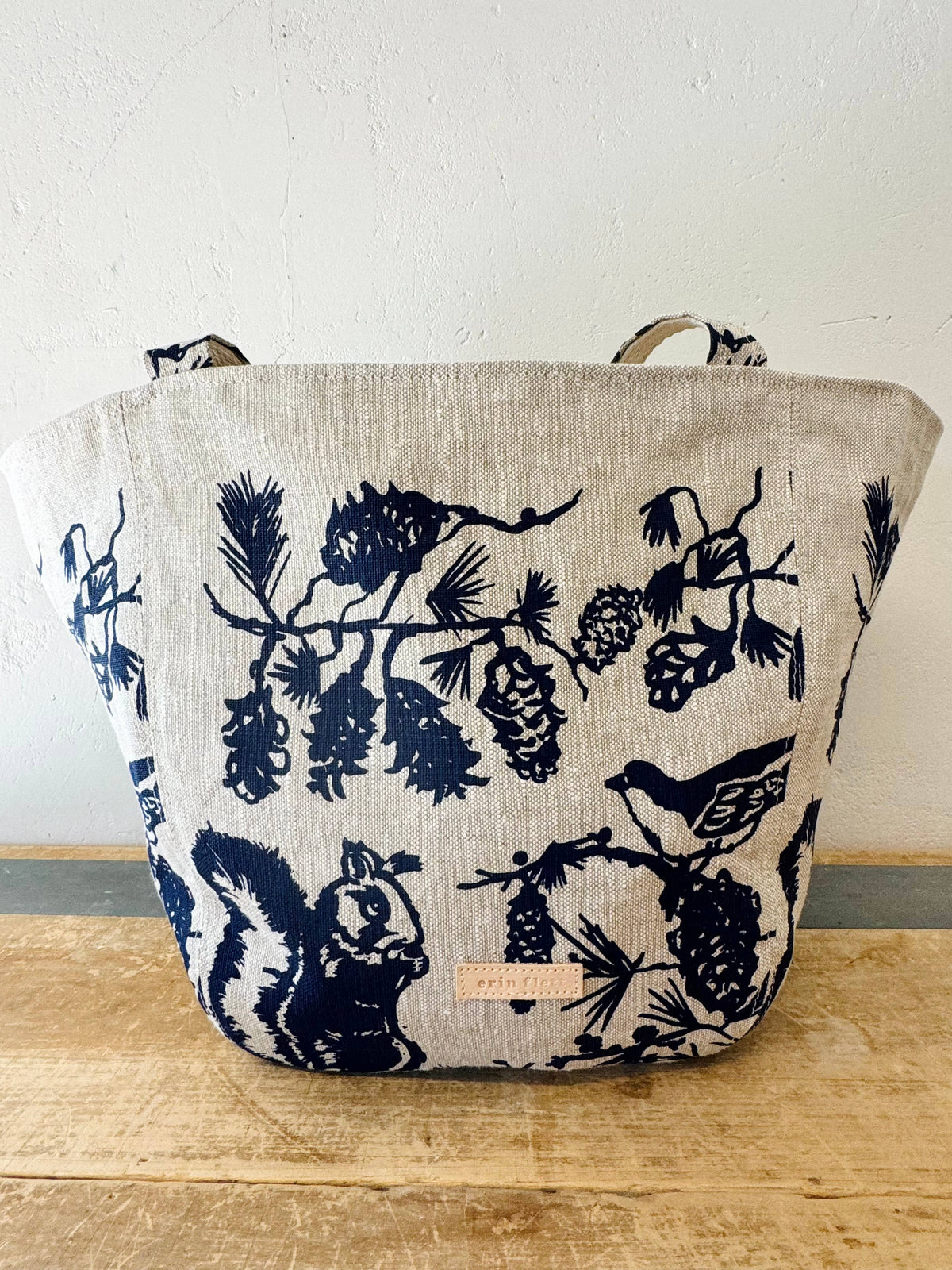 Pine Cone Heavy Linen Boho Tote Bag: Navy