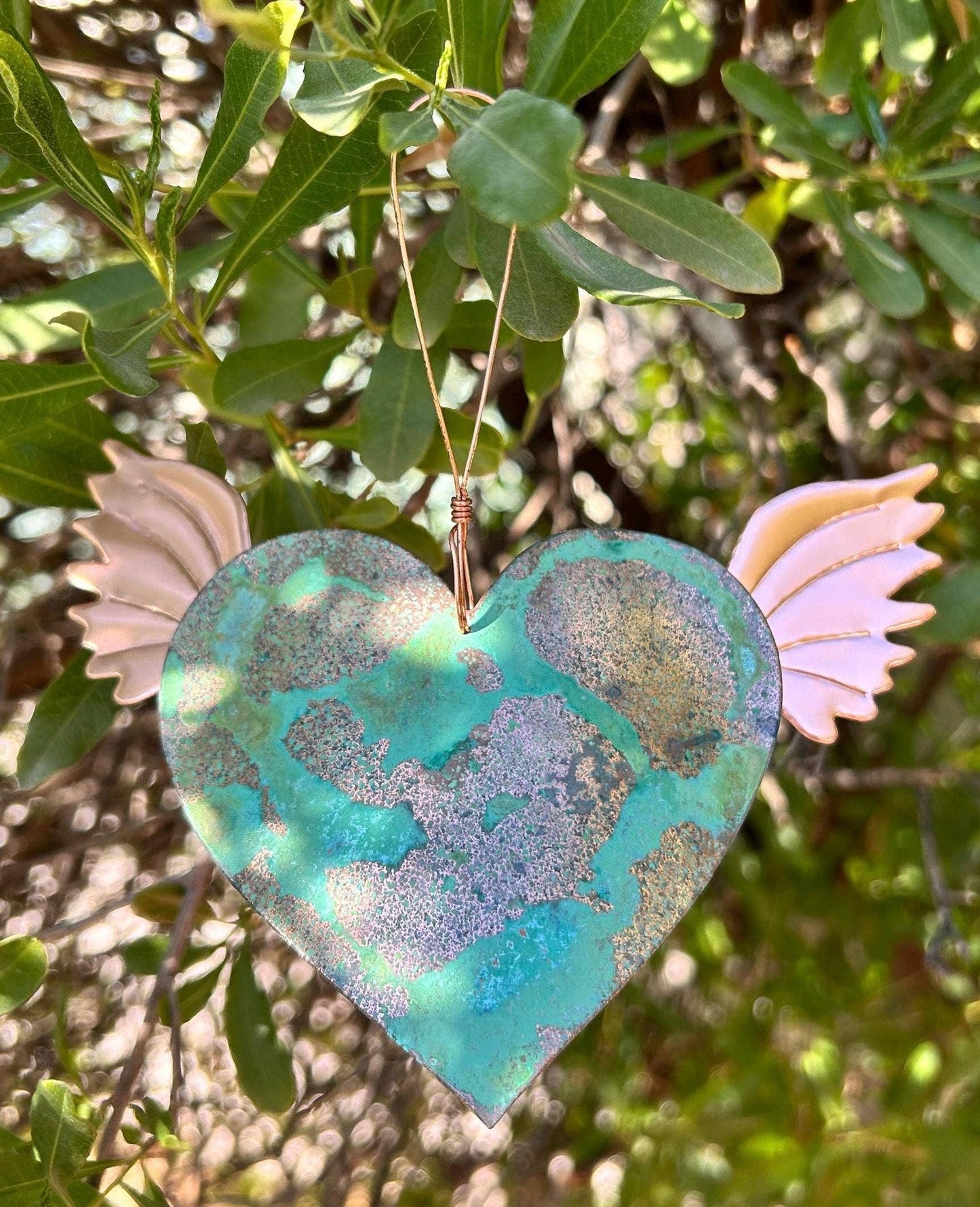 Heart with Wings Copper Christmas Ornament