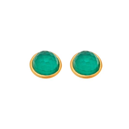 Solid Back Faceted Round Post Earrings: Teal