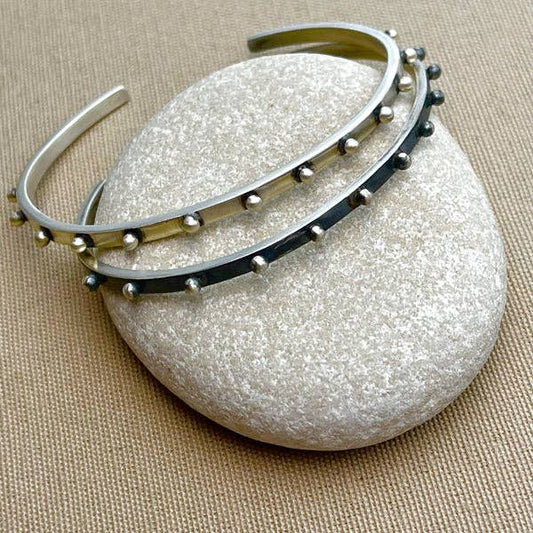Sterling Silver Dotted Thin Cuff - Matte