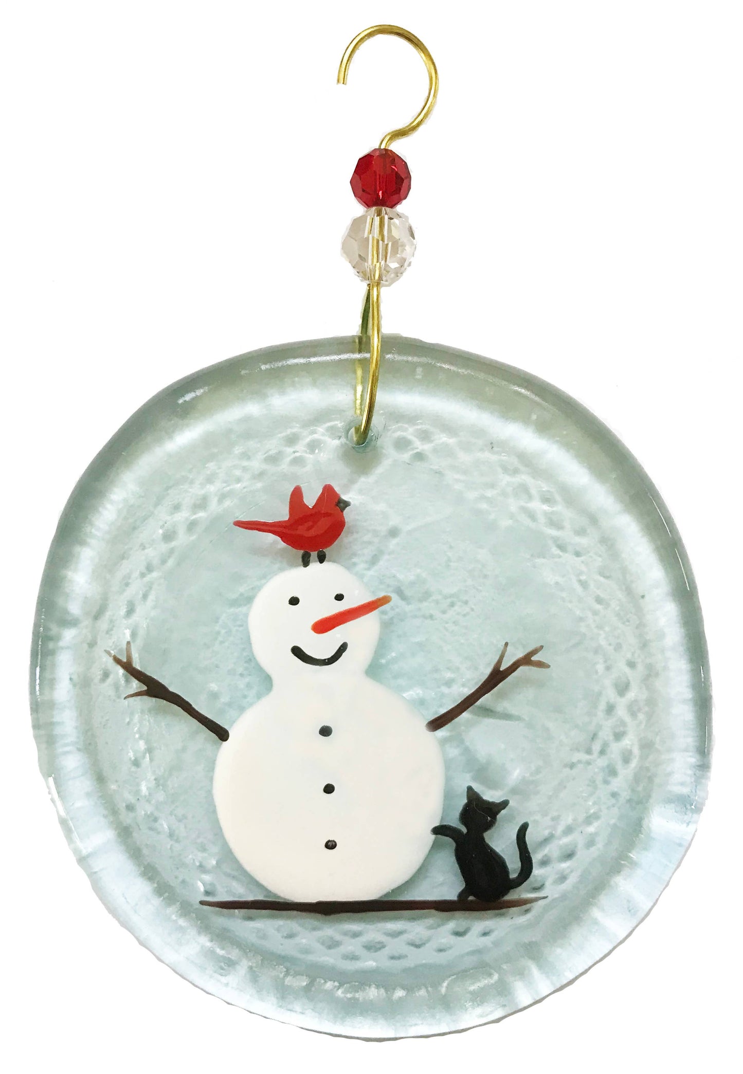 Ornament - Redbird & Cat: Clear glass / One size: 2" - 4"