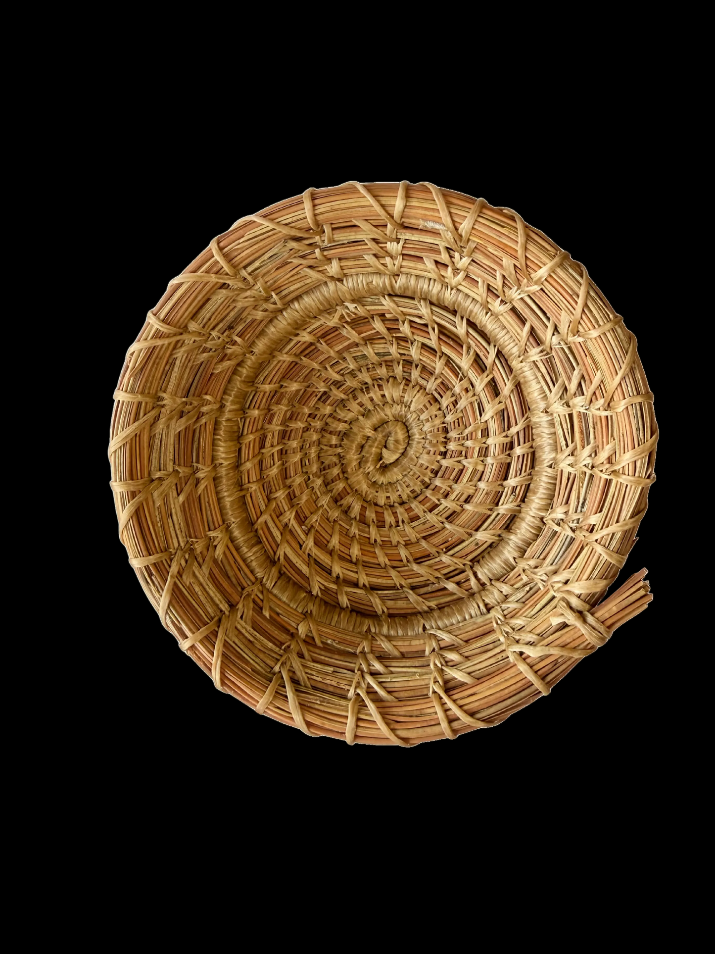 Beige w/ Blue Beads Pine Needle Basket