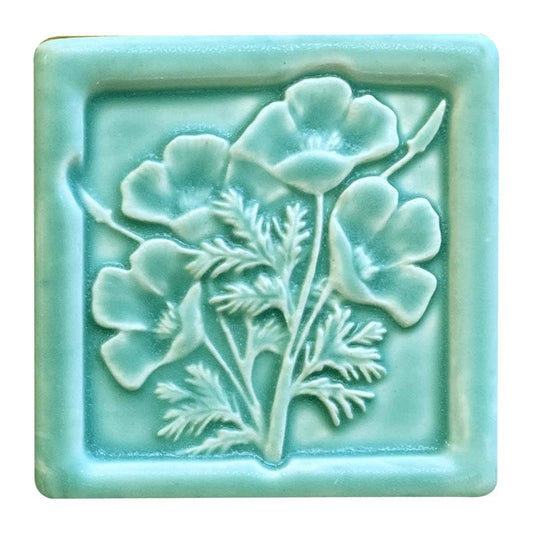 California Poppy Art Tile: Bermuda Green Glaze