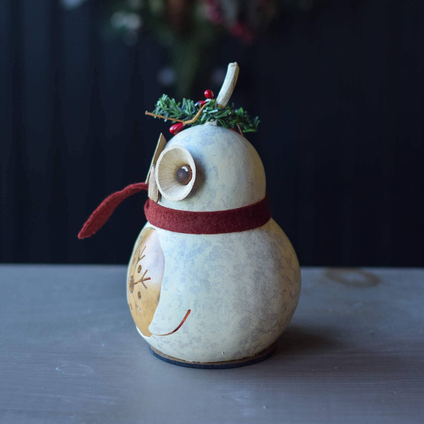 Hand-Crafted Owl Gourd - Olwen Miniature - Christmas Decor
