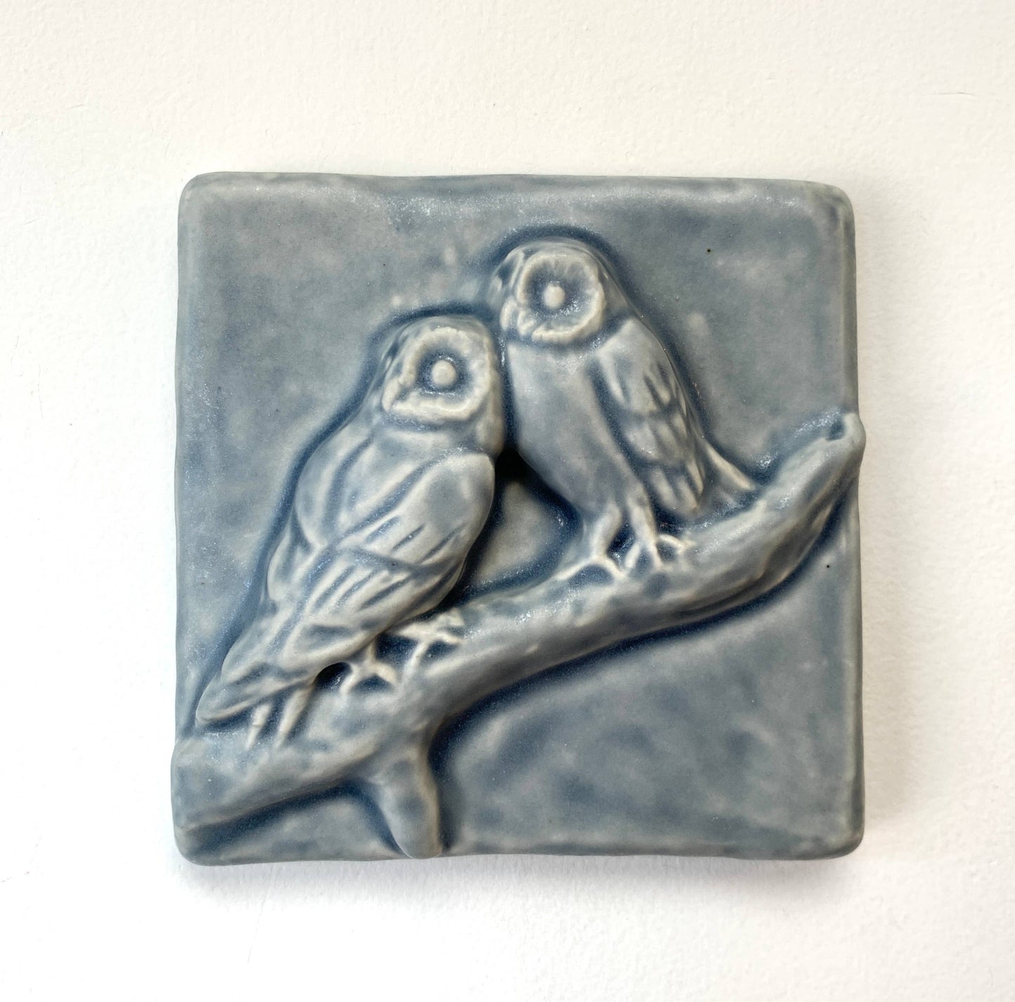 Owl Friends Art Tile 4x4": Fresh Water Blue Glaze