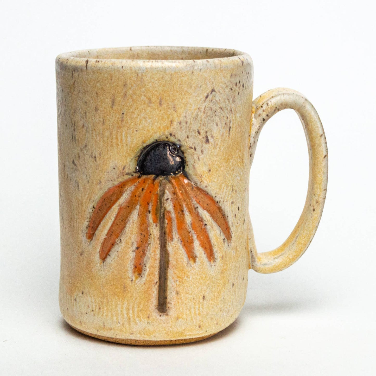 Orange Cone Flower Design Handmade in Ohio Ceramic Mug 14 oz