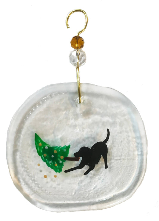 Ornament - Dog & Tree 2: Clear glass / One size:  2" - 4"