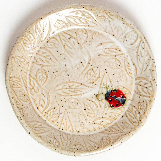 Ladybug Pattern Ceramic Round Trinket Dish Handmade