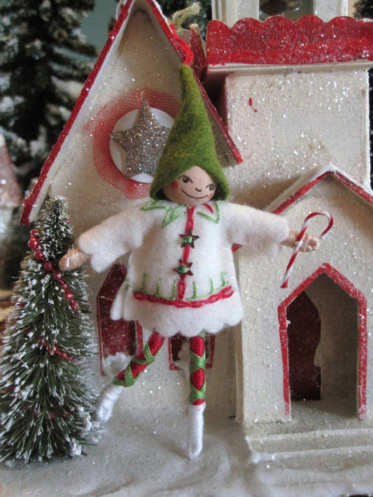 Jingle Elf Art Doll Ornament: White Tunic