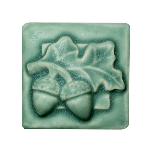 Acorn w/ Leaves Ceramic Tile: Seaside Blue Glaze