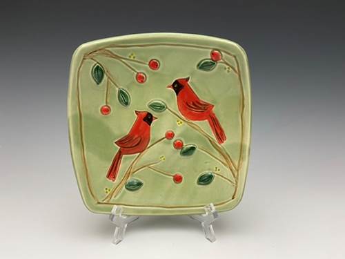 Squared Cardinal Bowl with Sprigs - Three Color Options