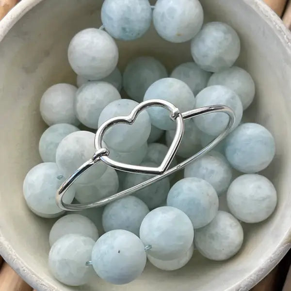 Full Heart Sterling Silver Bangle: 7"