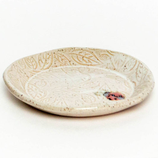 Ladybug Pattern Ceramic Round Trinket Dish Handmade