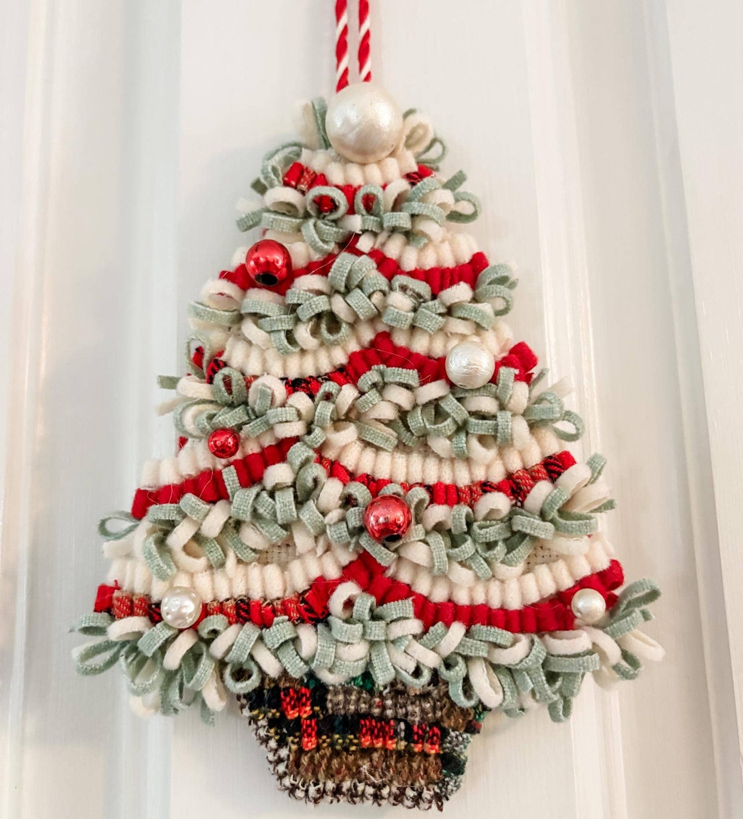 Candy Cane Cheery Tree - Hooked Rug Christmas Tree Decor
