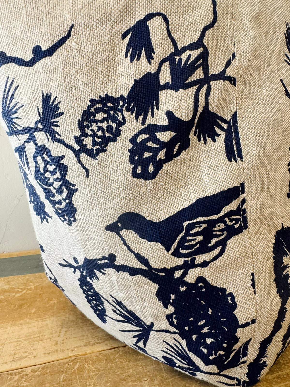 Pine Cone Heavy Linen Boho Tote Bag: Navy