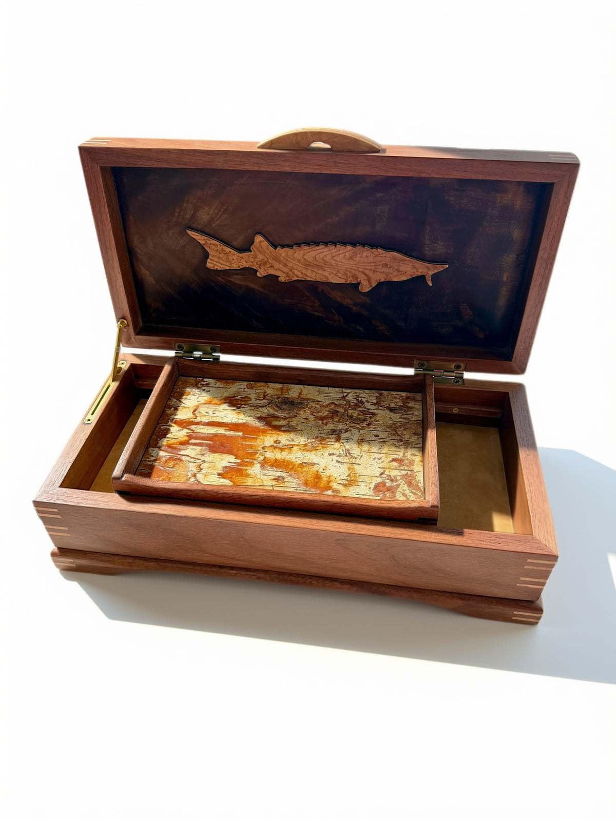 Black Walnut Jewelry Box w/ Birch Bark Tray