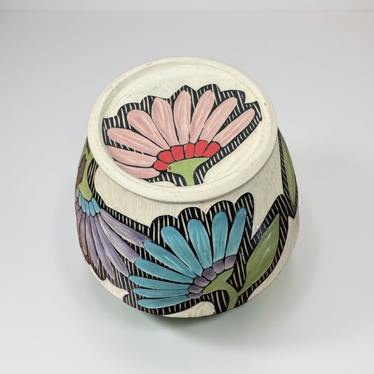 Handmade Rainbow Floral Sgraffito Bowl
