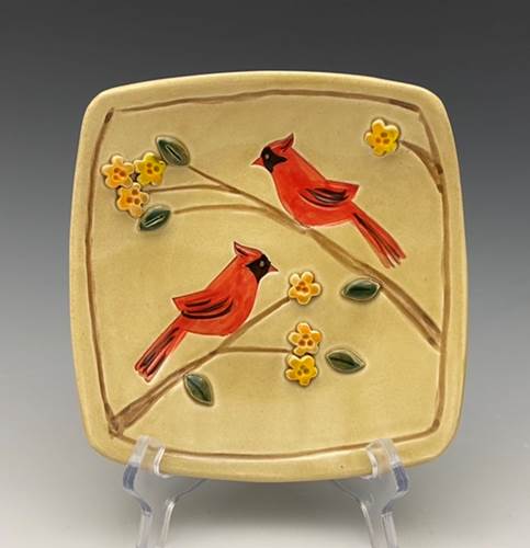 Squared Cardinal Bowl with Sprigs - Three Color Options
