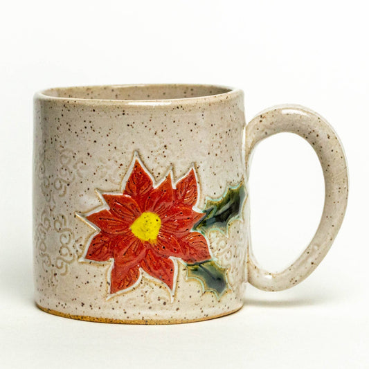 Poinsettia Design Handmade, in Ohio, Ceramic White 10oz