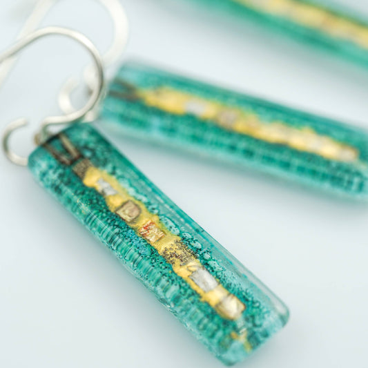 Aqua Golden Phase Bar Earrings: Medium