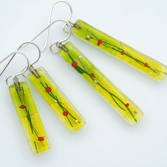 Amidst Poppies Bar Earrings: Large