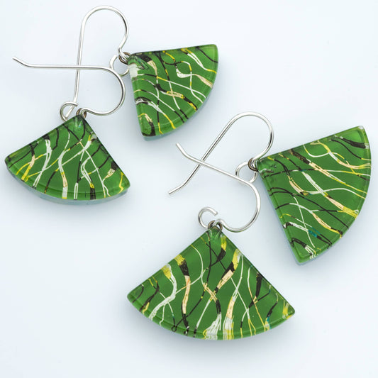 Fibers Fan Earrings, Green: Medium