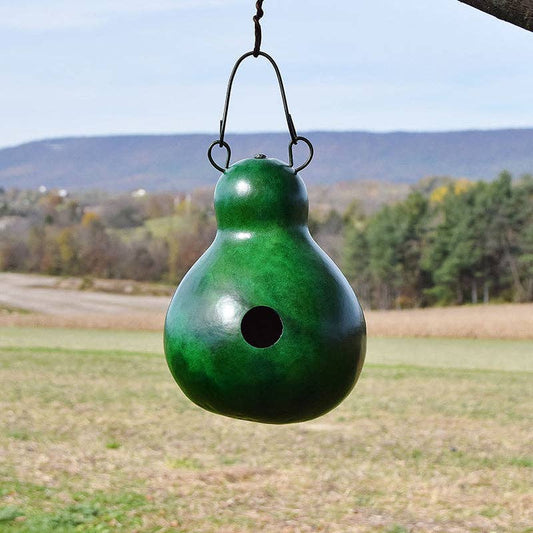 Cabin Gourd Birdhouse — Green Hand-Crafted Outdoor