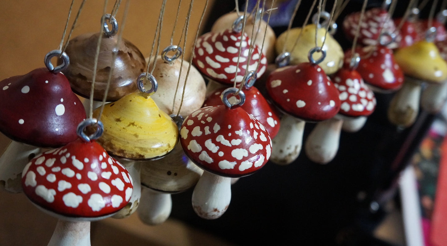 Hand Painted Wooden Mushroom Ornament
