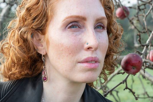 Sterling Silver Cherry Drop Earrings with Ruby & Garnet