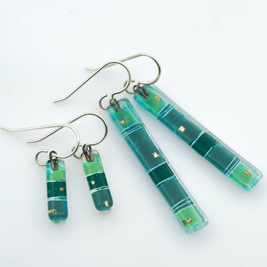 Large Green Strata Bar Earrings