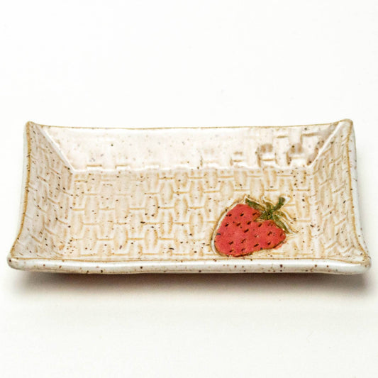Strawberry Pattern Handmade Ceramic White Trinket Dish