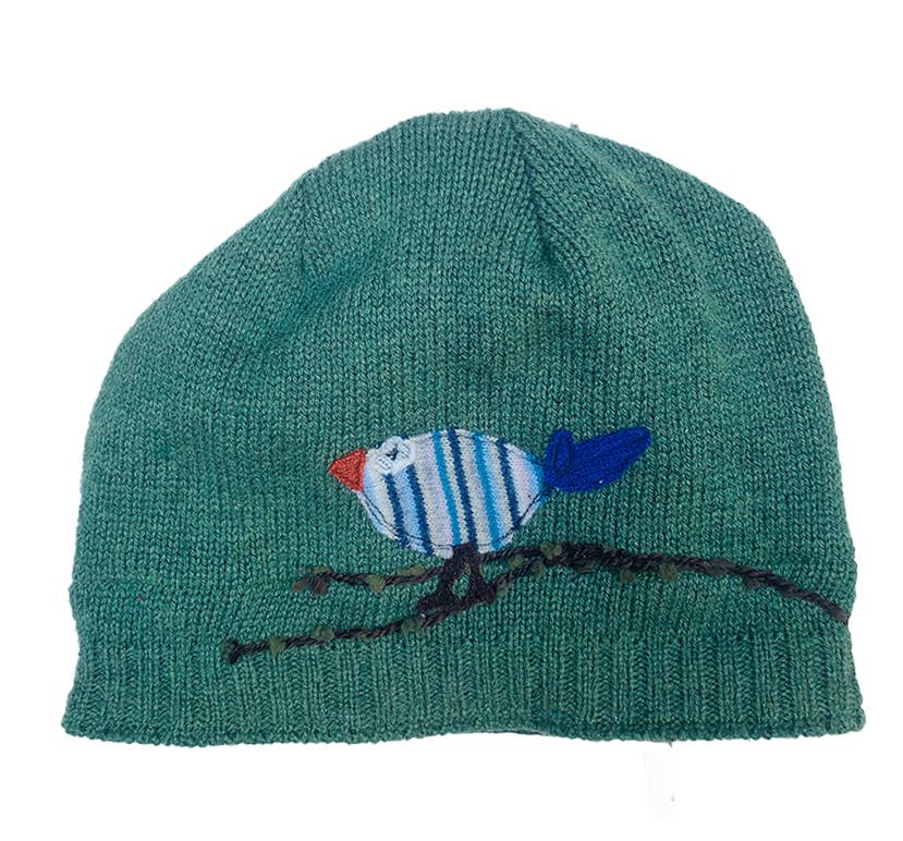 Wool Hat-Cute Bird: Green