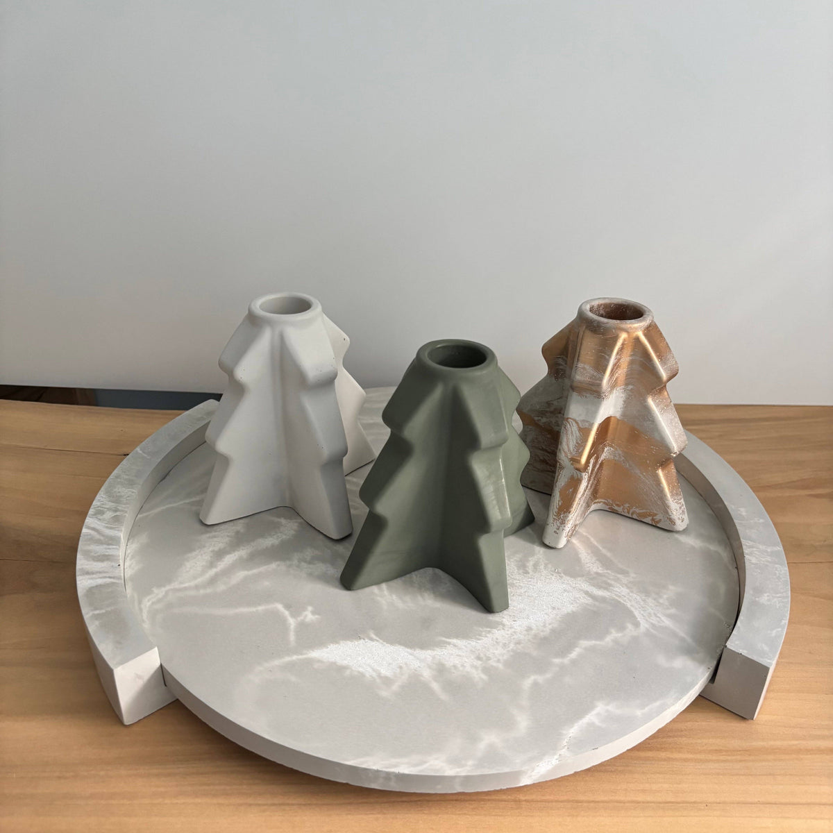 Evera - Geometric Taper Candle Holder | Modern Holiday Decor: Greige Gold