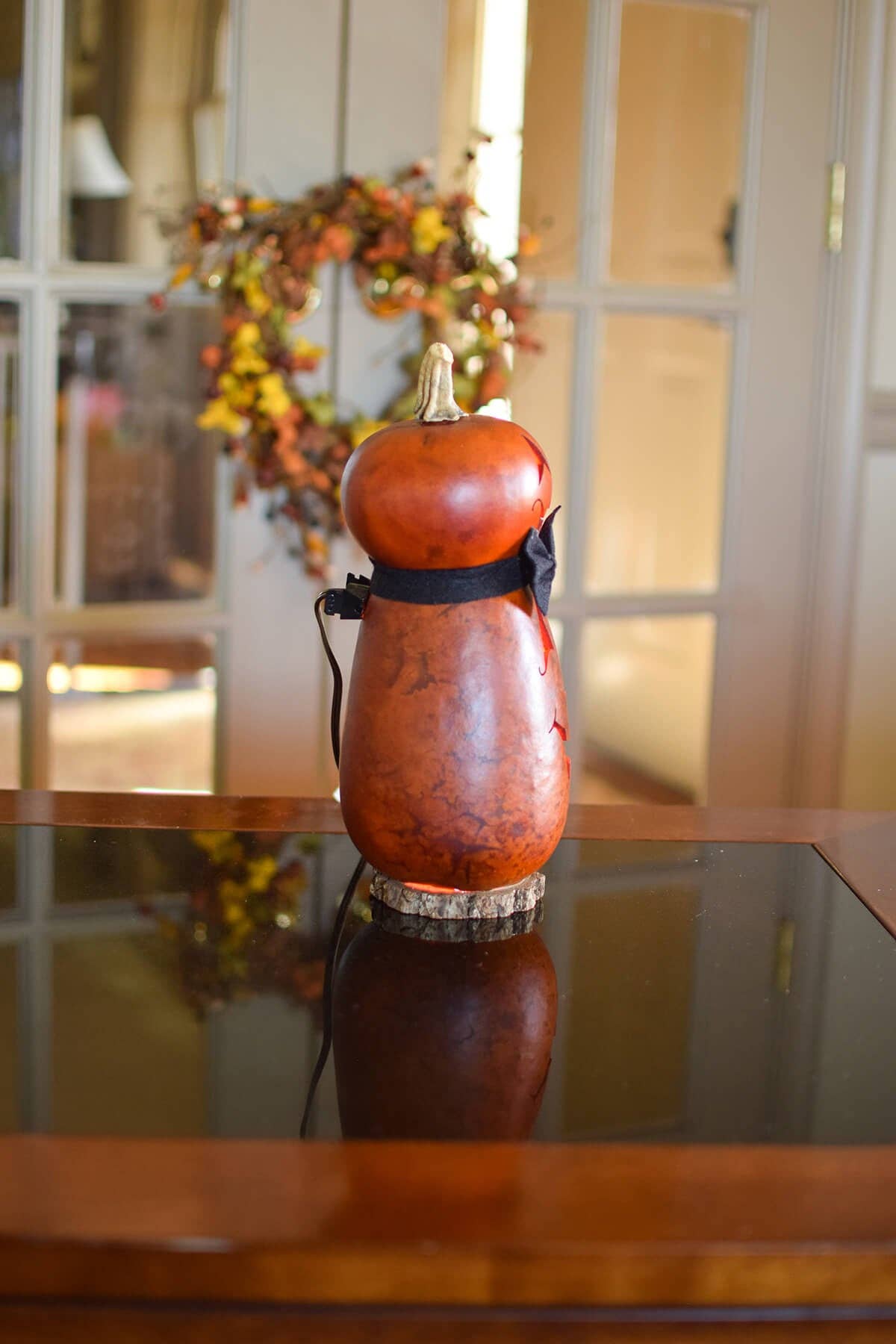 Hand-Crafted Pumpkin Gourd Luminary - Gunther Small Tall Lit