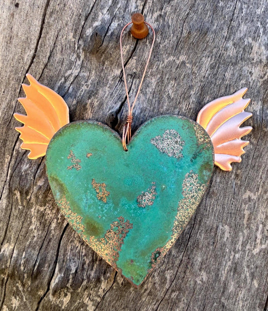 Heart with Wings Copper Christmas Ornament