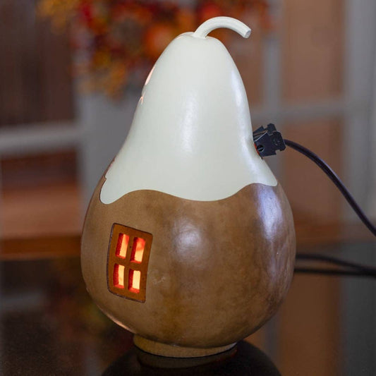 Hand-Crafted Gourd - Ghost Cottage Lit - Halloween Decor