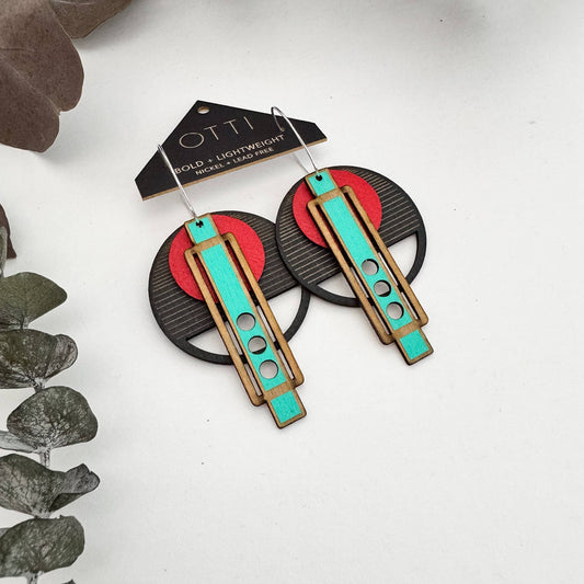 Architectural Lightweight Leather+Birch earring: Wright RoB