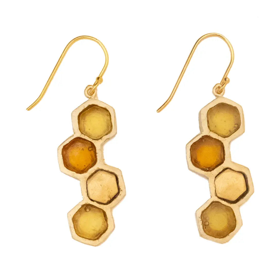 Honeycomb Wire Earrings - Amber, Yellow