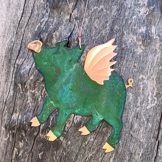 Flying Pig Copper Christmas Ornament